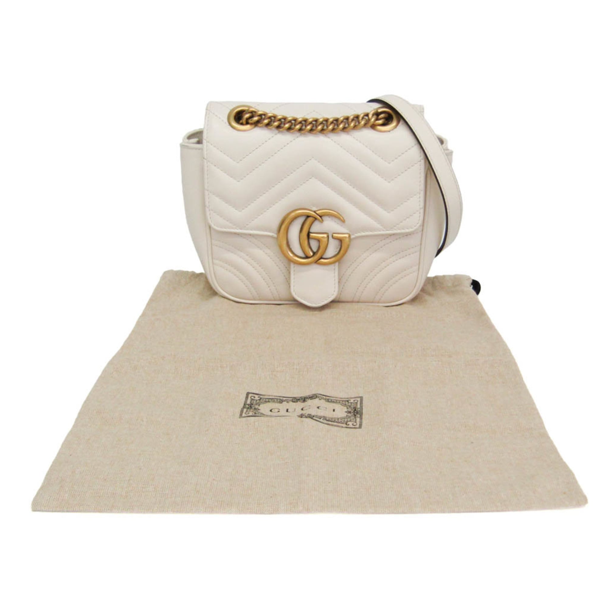 Gucci Gg Marmont Square Flap Matelasse Leather White Leather Shoulder Bag Bag (Pre-Owned)
