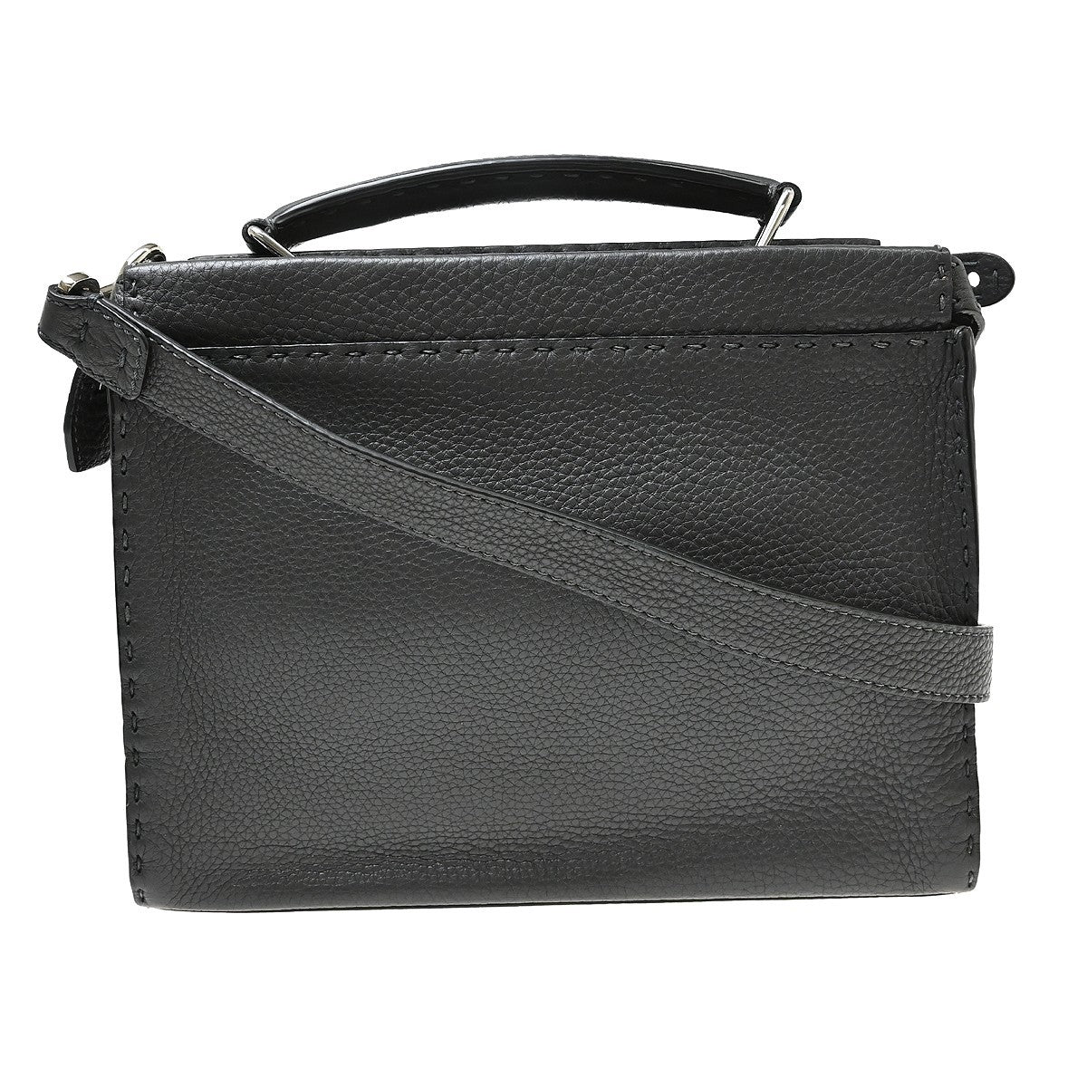 Fendi Peekaboo Fit Leather With Zucca Embossed Leather Black Leather Handbag (Pre-Owned)