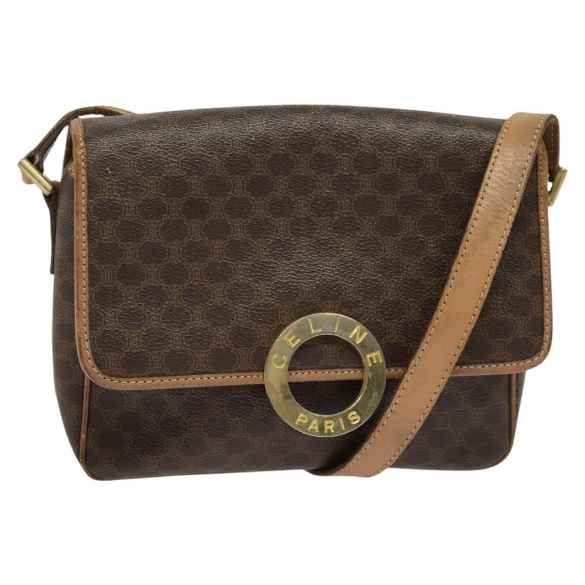 Celine Vintage Macadam Circle Logo Canvas And Leather Brown Canvas Shoulder Bag Bag (Pre-Owned)