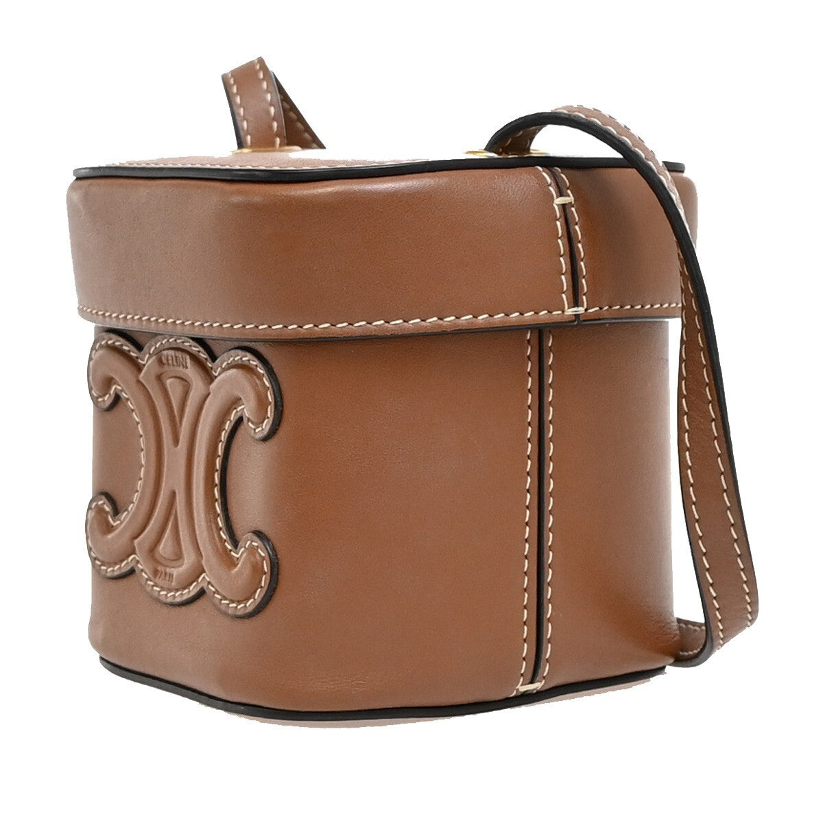 Celine Cuir Triomphe Box Leather Brown Leather Handbag (Pre-Owned)