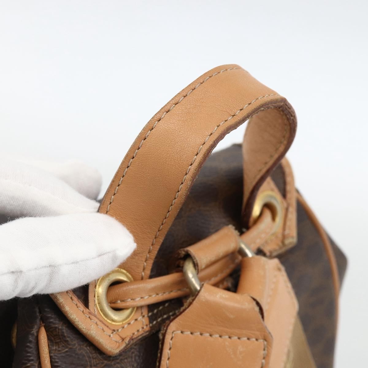 Celine Vintage Drawstring Flap Macadam Coated Canvas Brown Canvas Backpack Bag (Pre-Owned)