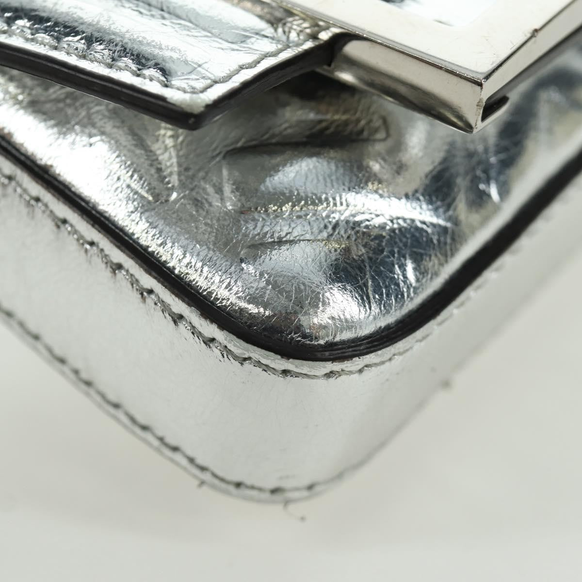 Fendi Baguette Nm Zucca Embossed Leather Silver Canvas Handbag (Pre-Owned)