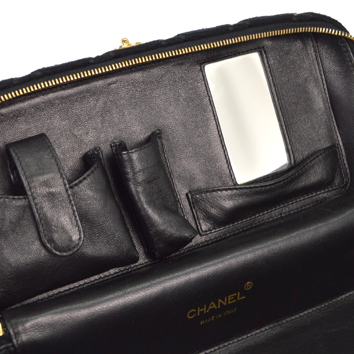 Chanel Vintage Cosmetic Case Quilted Fabric Black Wool Clutche & Pouche Bag (Pre-Owned)