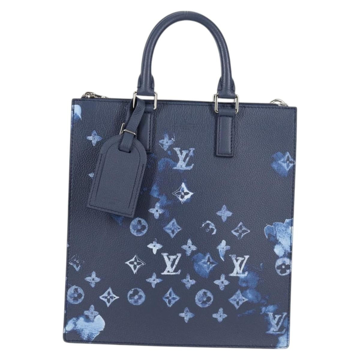 Louis Vuitton Sac Plat Zipped Limited Edition Monogram Ink Watercolor Leather Blue Canvas Handbag (Pre-Owned)