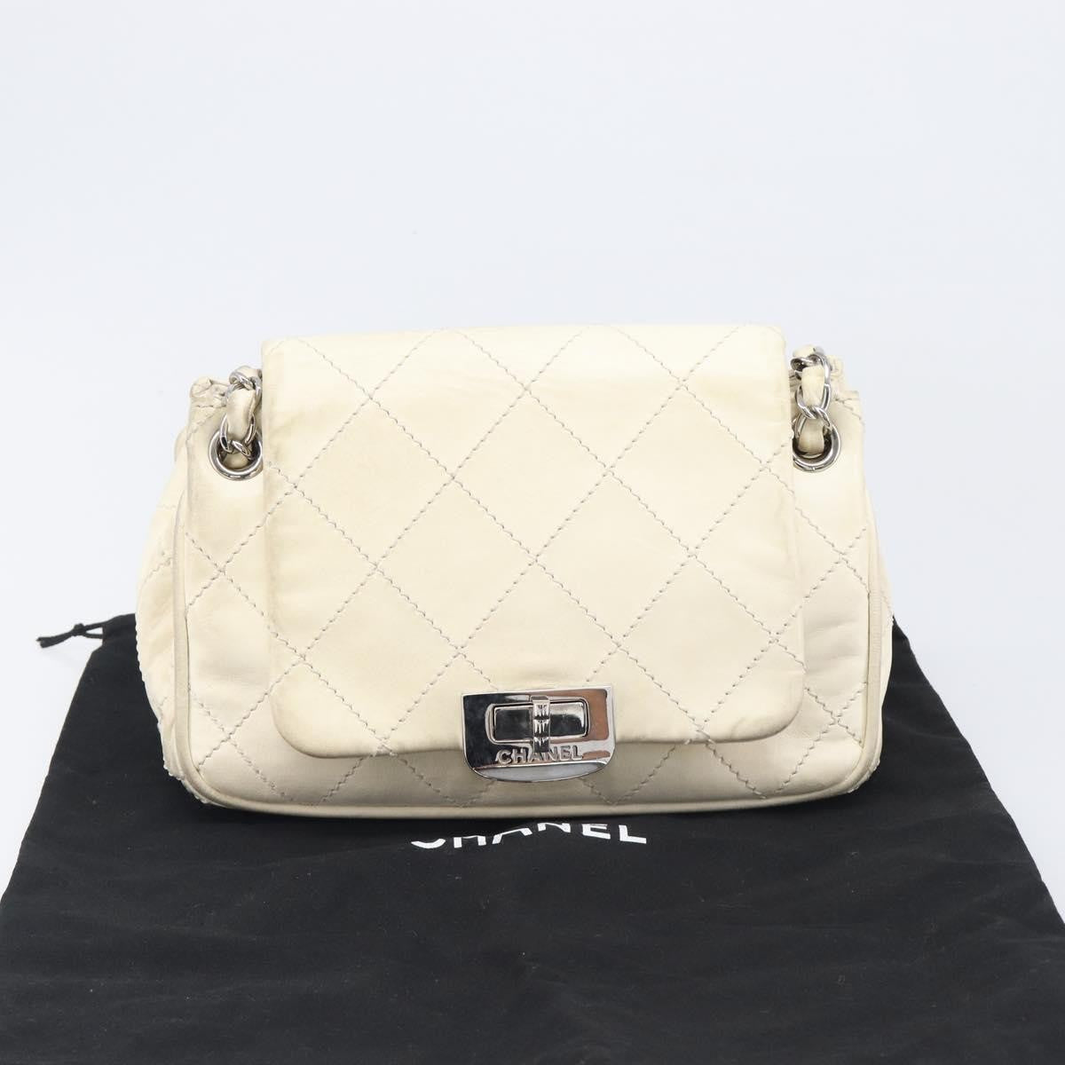 Chanel Mademoiselle Lock Accordion Flap Quilted Lambskin Beige Leather Handbag (Pre-Owned)