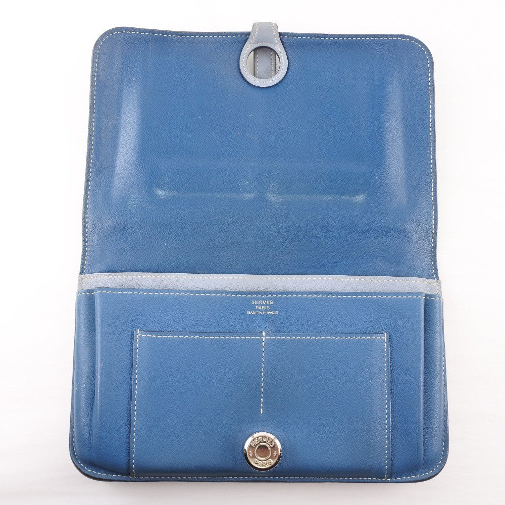Hermes Dogon Duo Combined Leather Blue Calfskin Wallets Accessory (Pre-Owned)