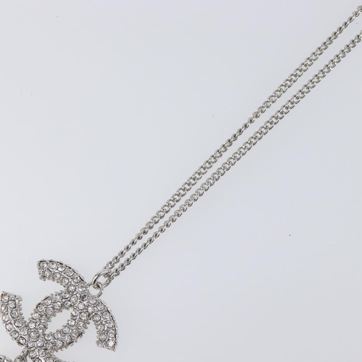 Chanel Cc Ball Drop Pendant Metal With Crystals Silver Metal Necklace Jewelry (Pre-Owned)