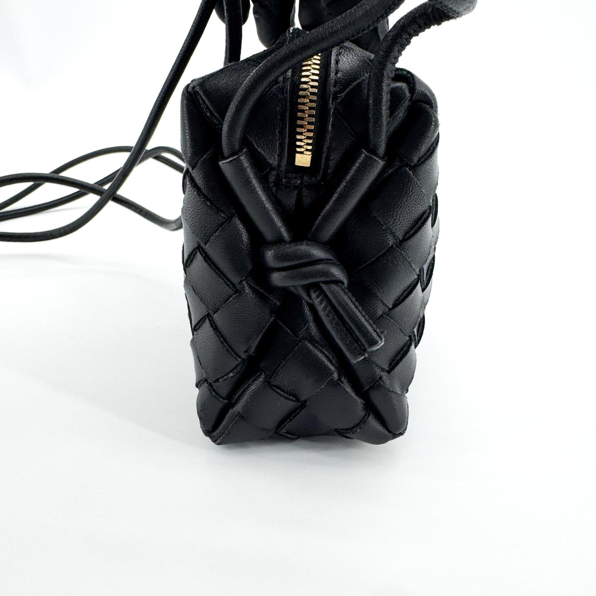 Bottega Veneta Loop Intrecciato Nappa Black Leather Crossbody Bag Bag (Pre-Owned)