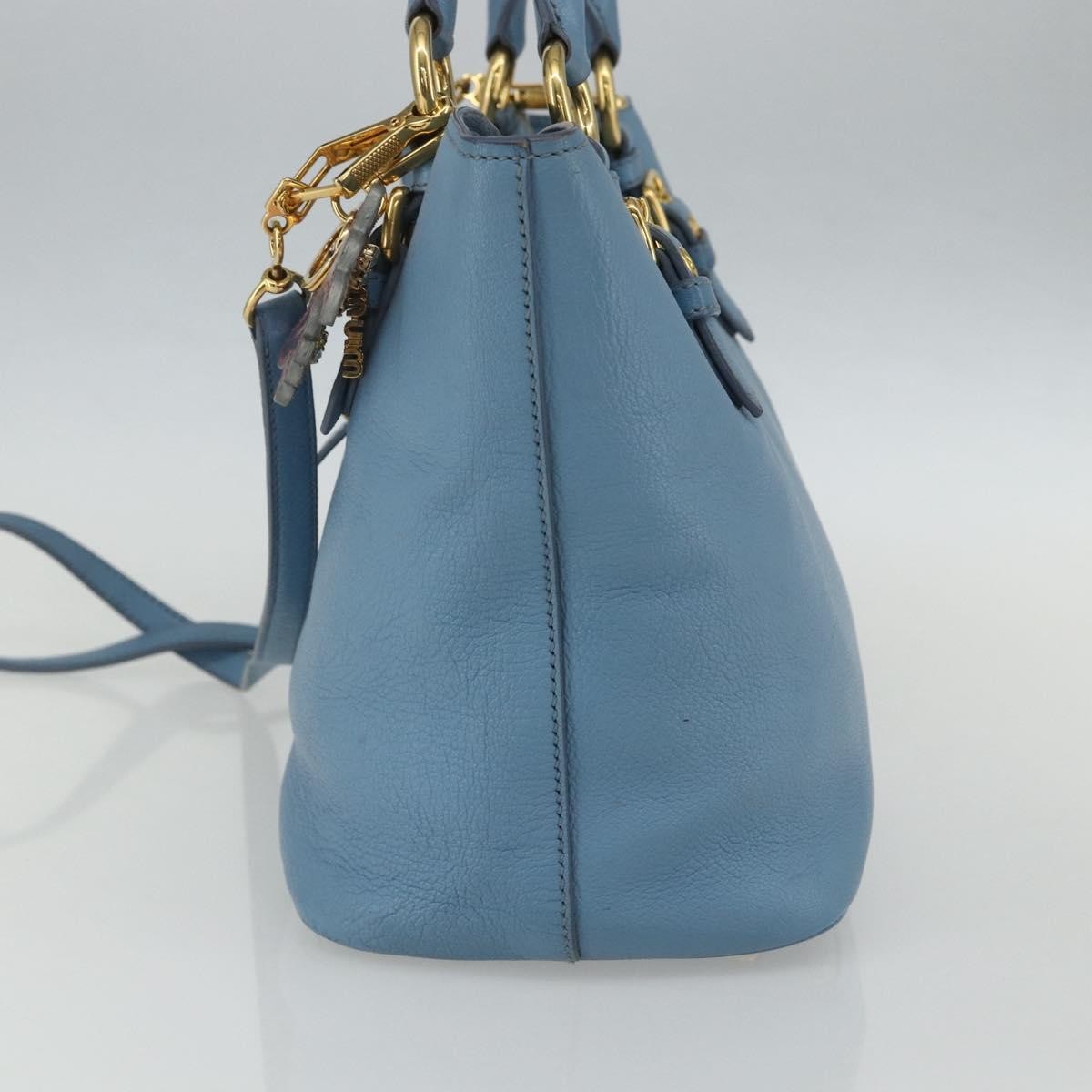 Miu Miu Madras Convertible Lock Leather Blue Leather Tote Bag Bag (Pre-Owned)