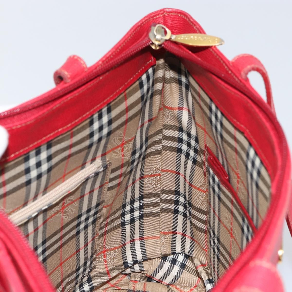 Burberry Vintage Vintage Check Coated Canvas Red Leather Tote Bag Bag (Pre-Owned)