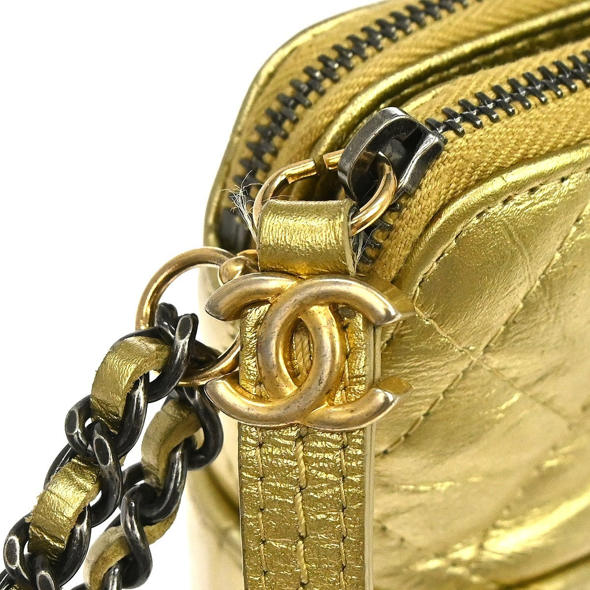 Chanel Gabrielle Double Zip Clutch With Chain Quilted Aged Calfskin Gold Leather Shoulder Bag Bag (Pre-Owned)