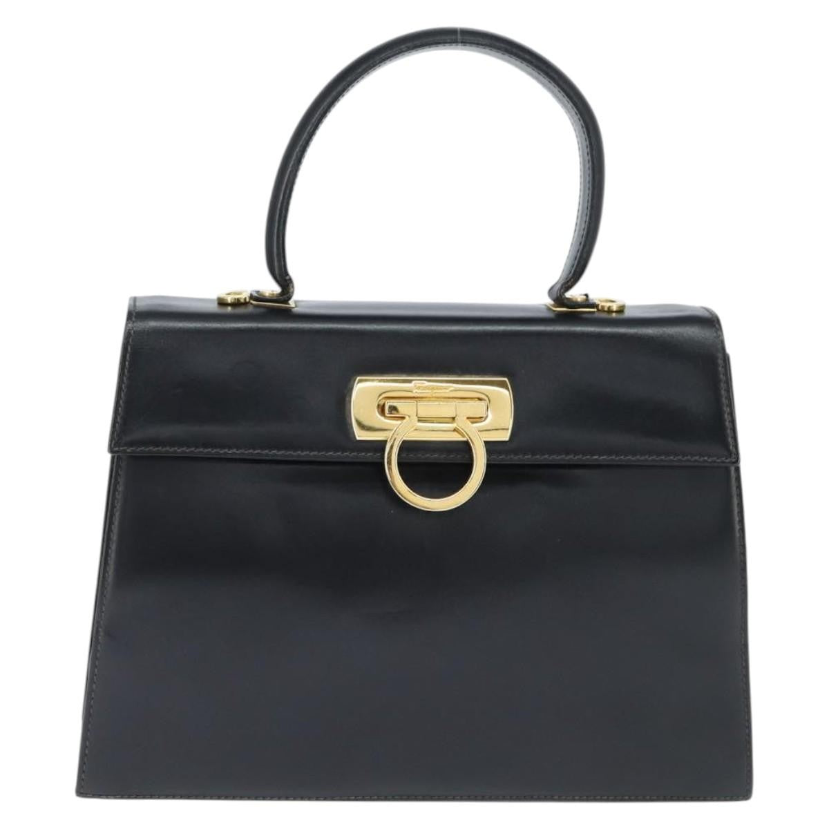 Salvatore Ferragamo Gancini Convertible Top Handle Leather Black Leather Handbag (Pre-Owned)