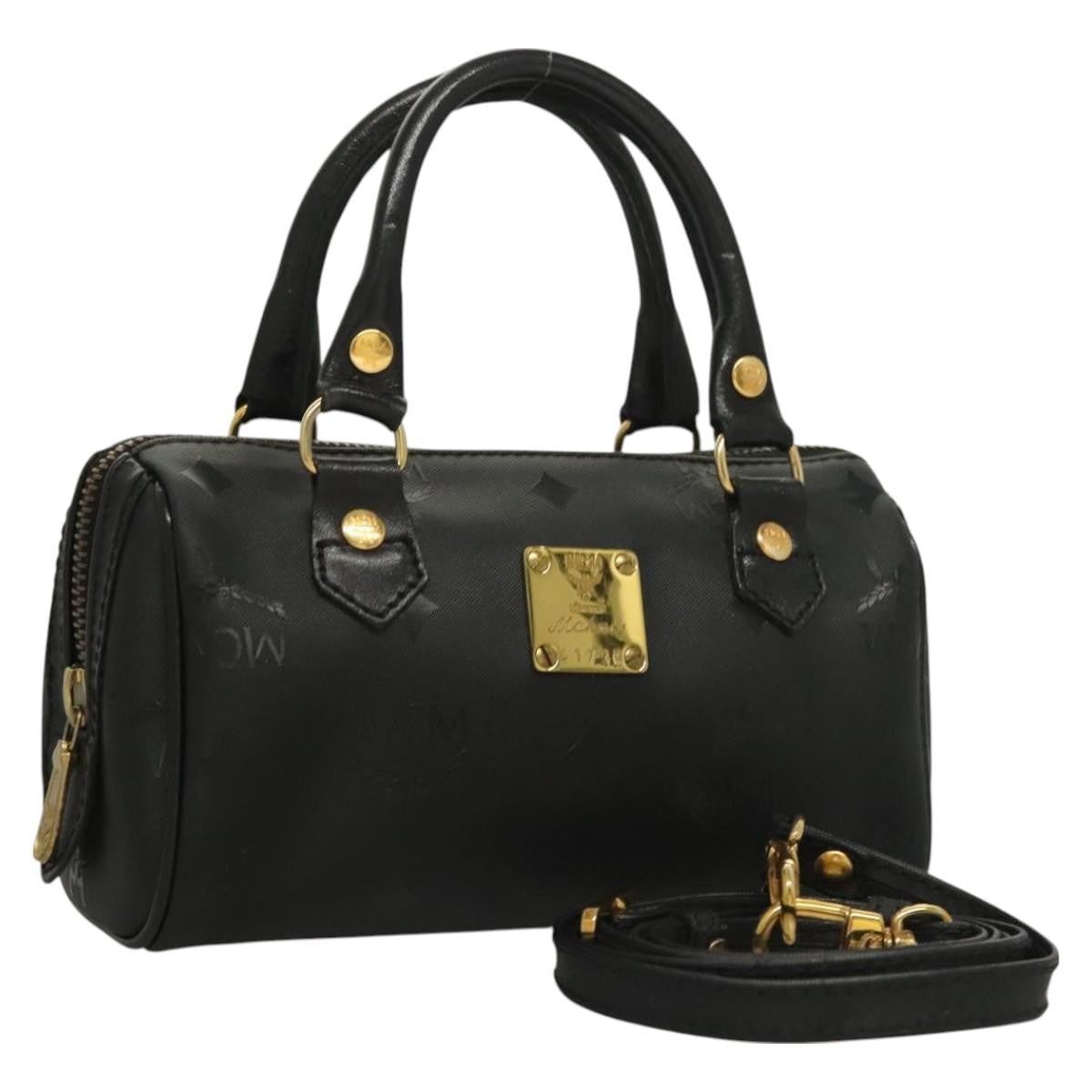 MCM Visetos Logogramme Canvas And Leather Black Canvas Handbag (Pre-Owned)