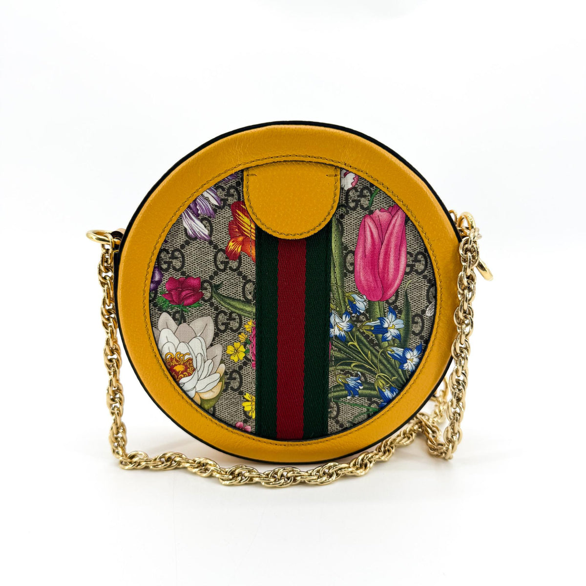 Gucci Ophidia Round Flora Gg Coated Canvas Beige Canvas Shoulder Bag Bag (Pre-Owned)