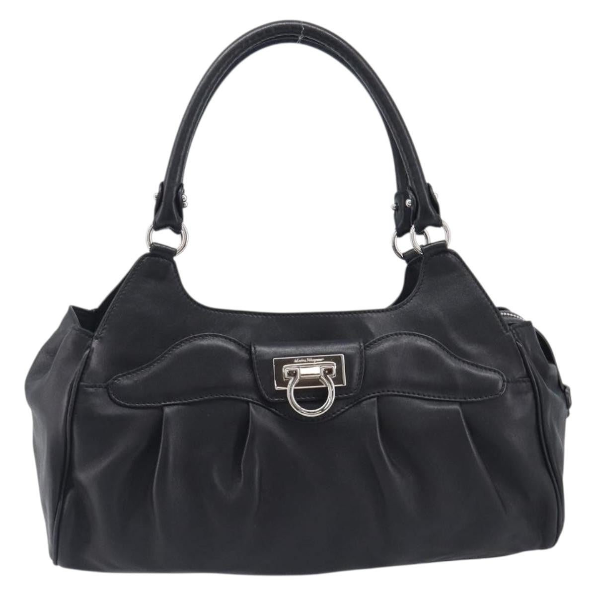Salvatore Ferragamo Gancini Leather Black Leather Handbag (Pre-Owned)