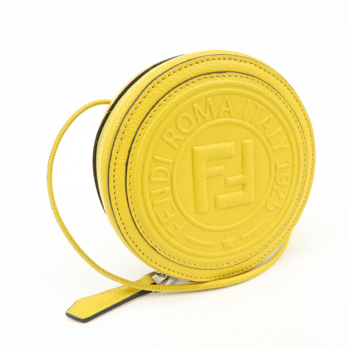 Fendi Vintage Ff Round Embossed Leather Yellow Leather Crossbody Bag Bag (Pre-Owned)