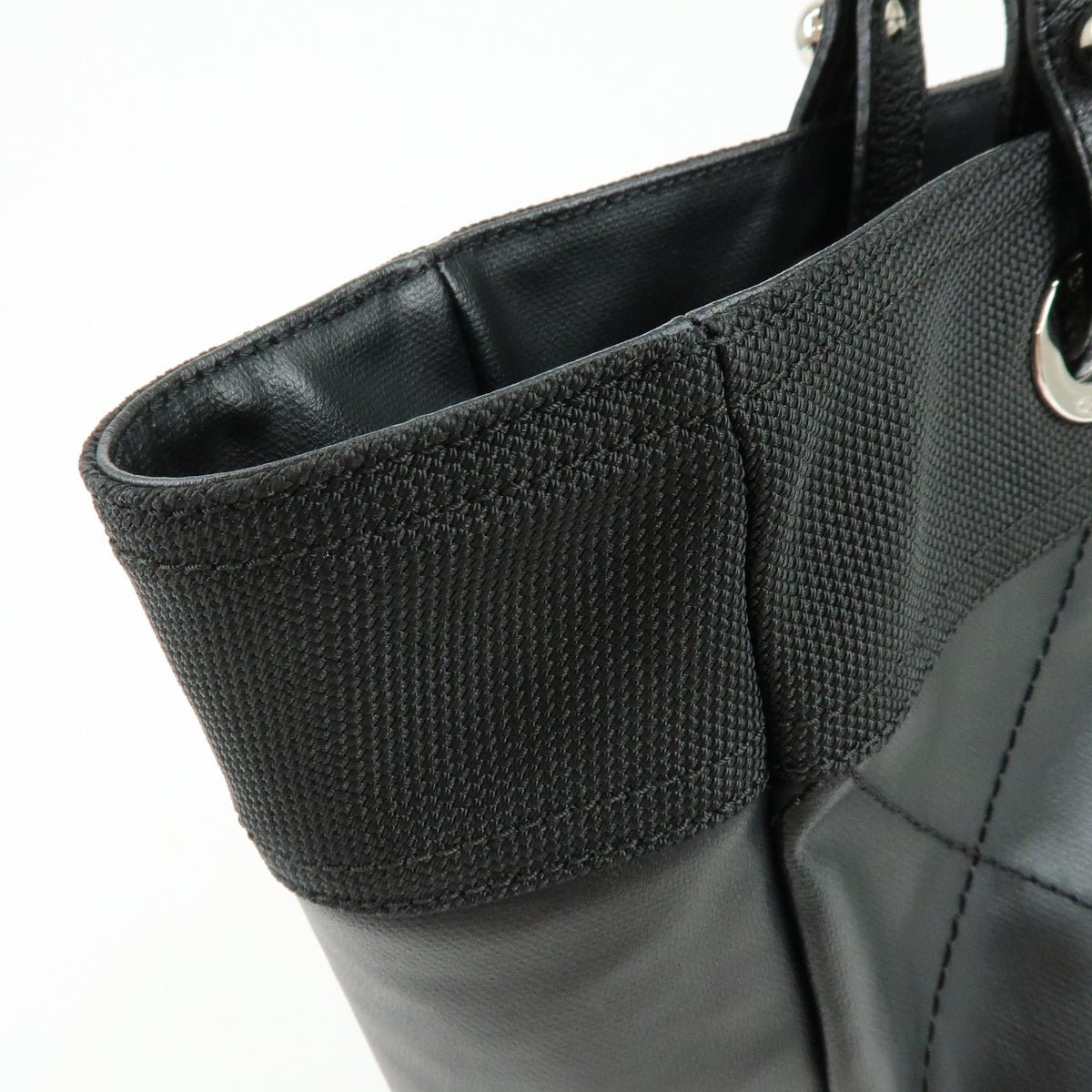 Chanel Biarritz Quilted Coated Canvas Black Leather Tote Bag Bag (Pre-Owned)