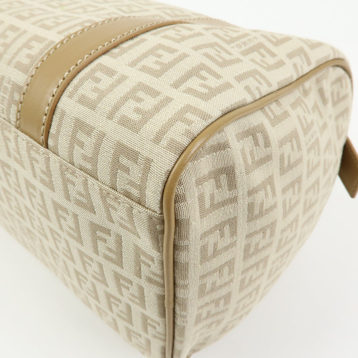 Fendi Boston Zucchino Coated Canvas Beige Canvas Handbag (Pre-Owned)