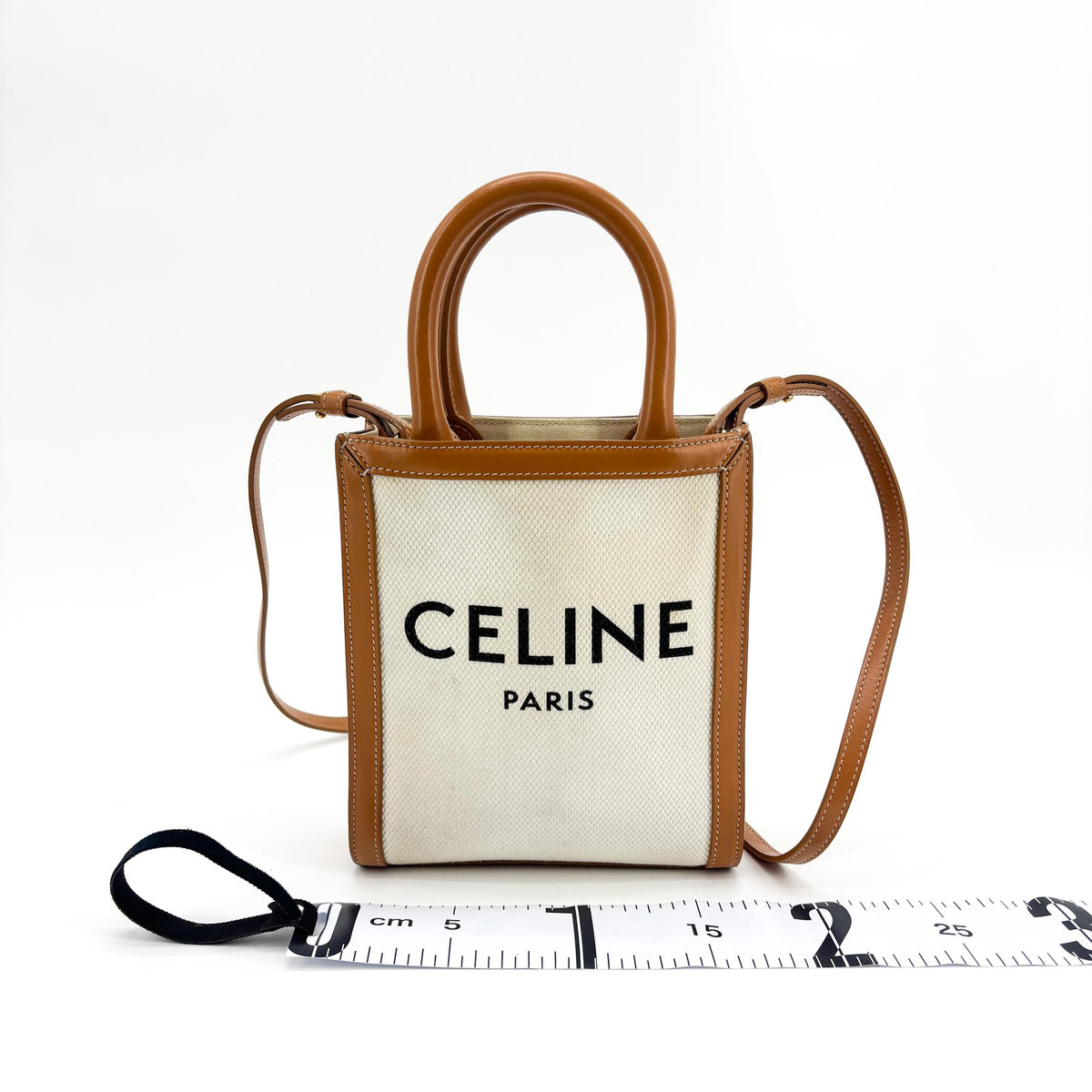 Celine Vertical Cabas Canvas With Leather Beige Canvas Tote Bag Bag (Pre-Owned)