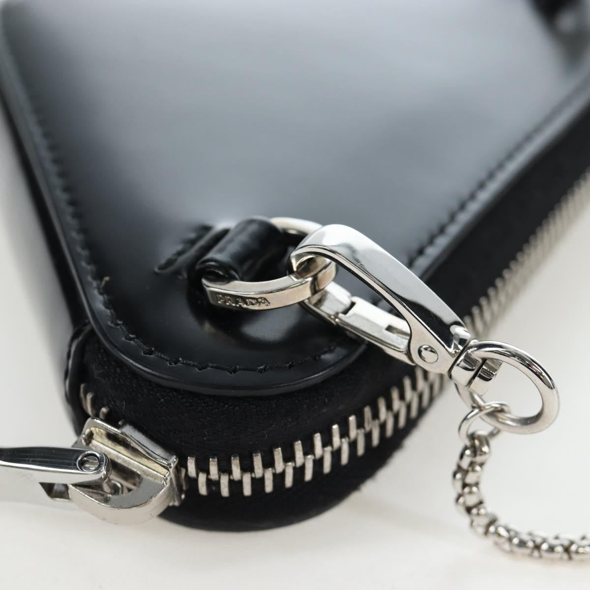 Prada Triangle Logo Zip Embossed Leather Black Leather Shoulder Bag Bag (Pre-Owned)