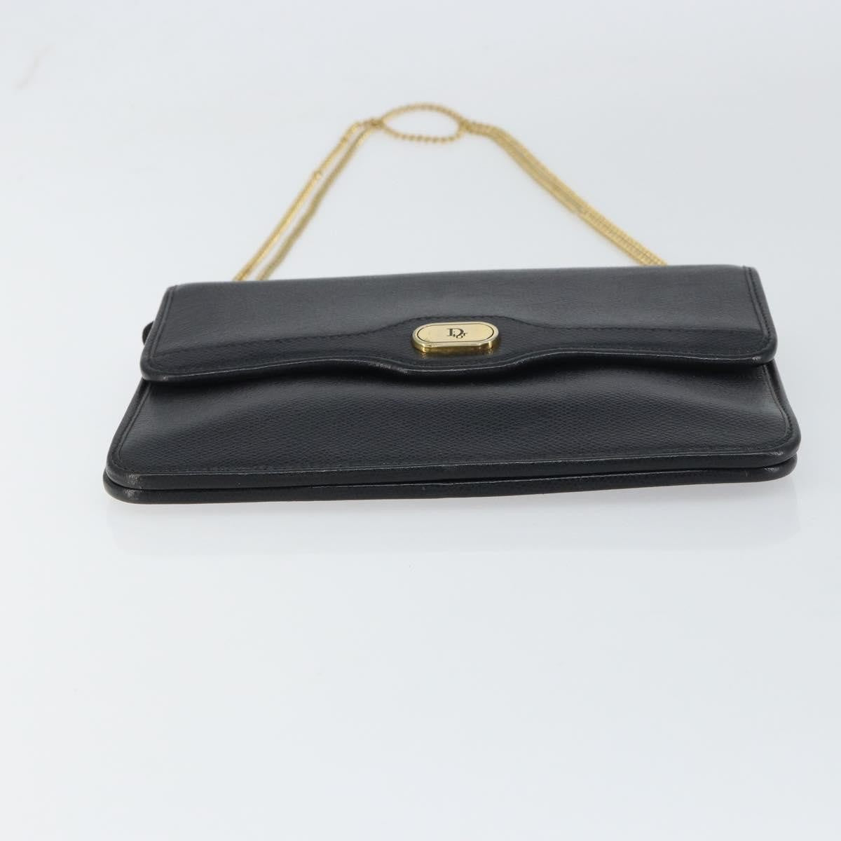 Christian Dior Vintage Cd Chain Flap Leather Black Leather Shoulder Bag Bag (Pre-Owned)
