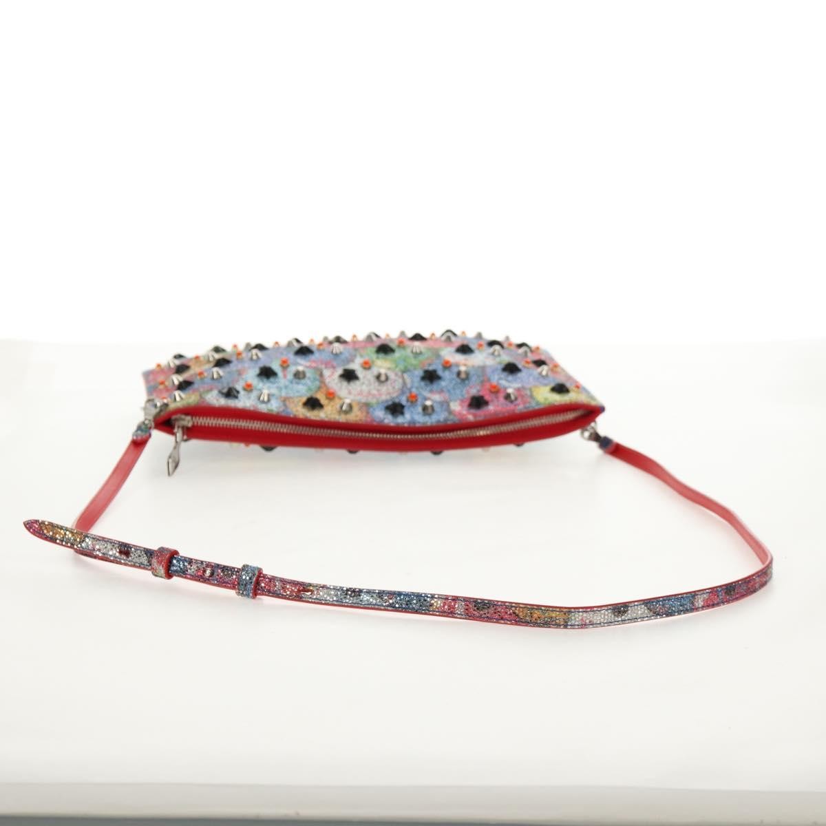 Christian Louboutin Loubiclutch Spiked Printed Leather Red Canvas Shoulder Bag Bag (Pre-Owned)