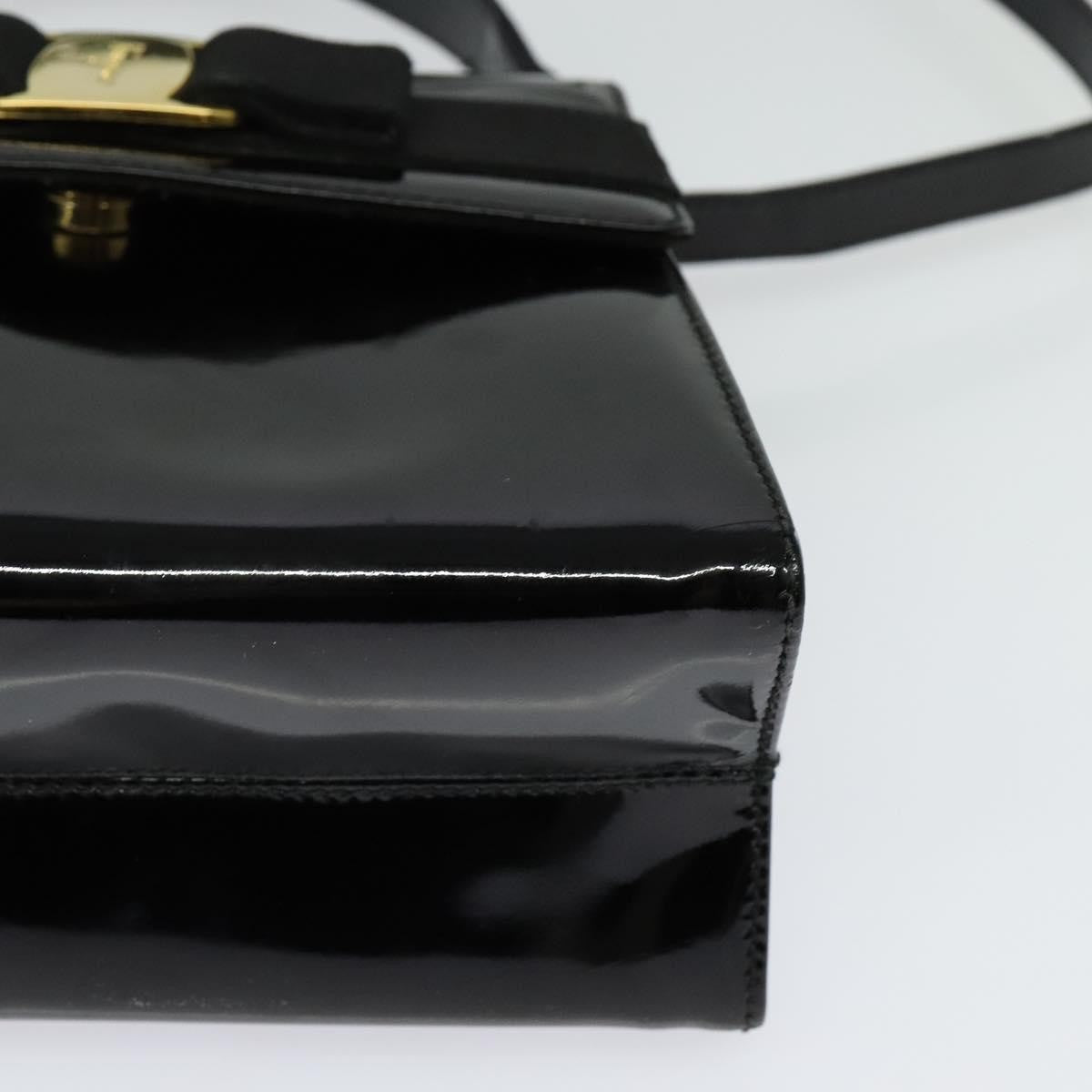 Salvatore Ferragamo Vintage Vara Bow Top Handle Leather Black Patent_Leather Handbag (Pre-Owned)