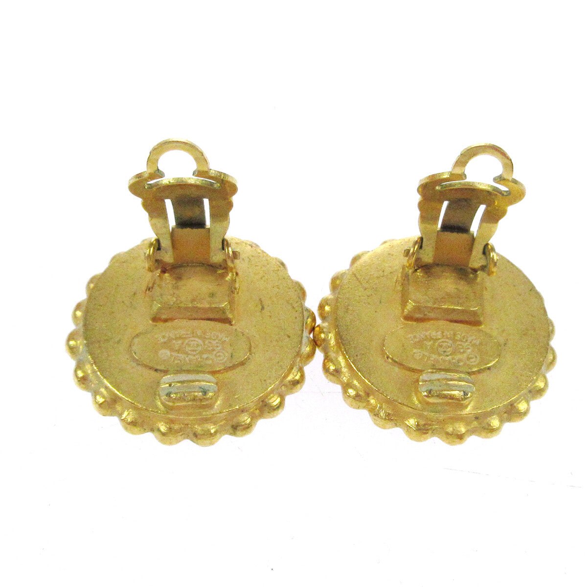 Chanel Cc Round Metal Gold Gold_Plated Earrings Jewelry (Pre-Owned)