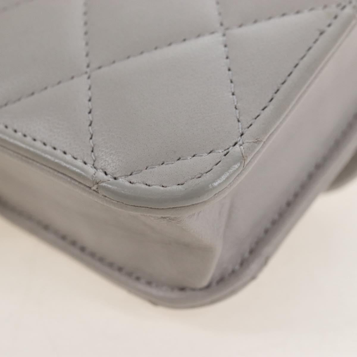 Chanel Top Handle Flap Coin Purse With Chain Quilted Lambskin Gray Leather Crossbody Bag Bag (Pre-Owned)