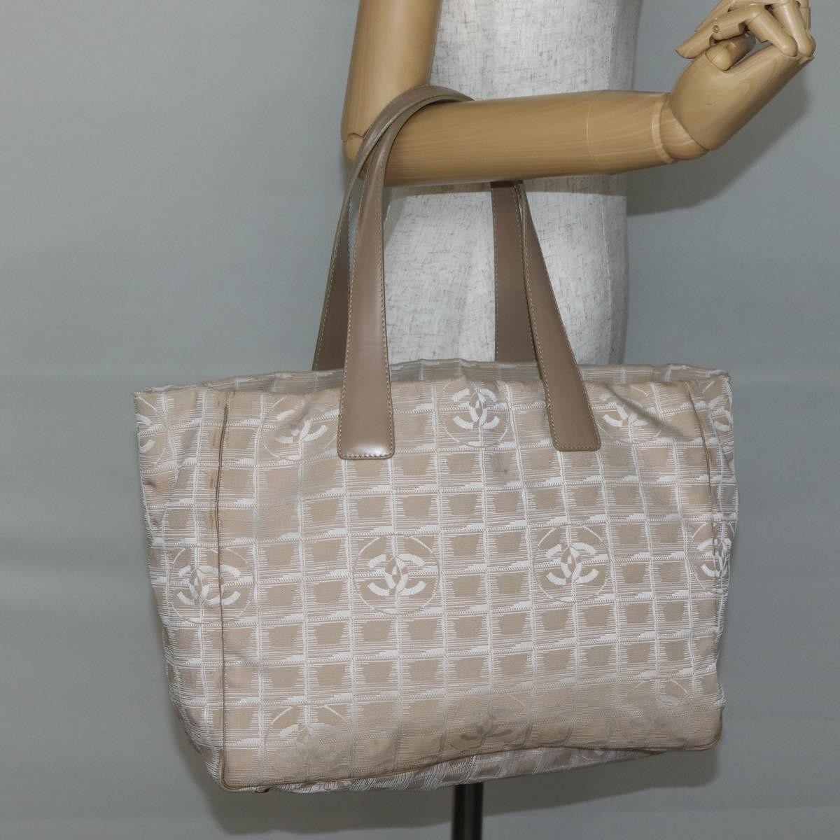 Chanel Travel Line Tote Nylon Beige Nylon Bag (Pre-Owned)