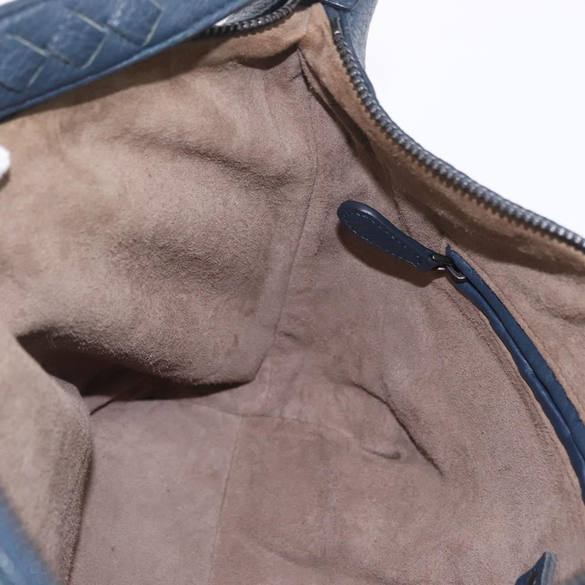 Bottega Veneta Zip Hobo Cervo With Intrecciato Detail Blue Leather Shoulder Bag Bag (Pre-Owned)