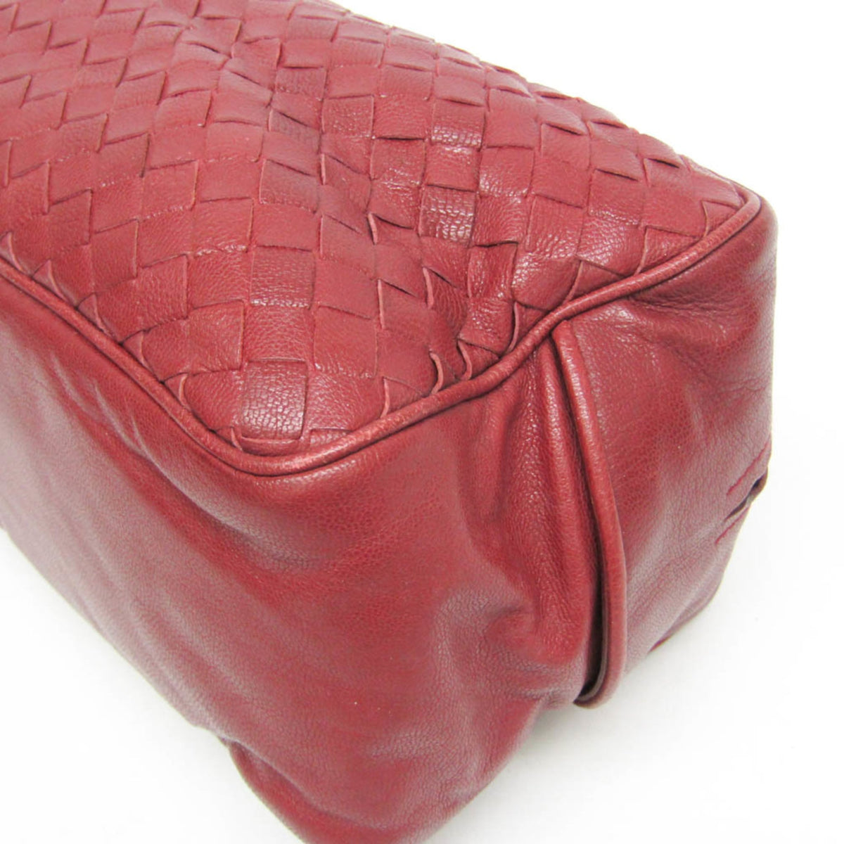 Bottega Veneta Zip Boston Intrecciato Nappa Red Leather Handbag (Pre-Owned)
