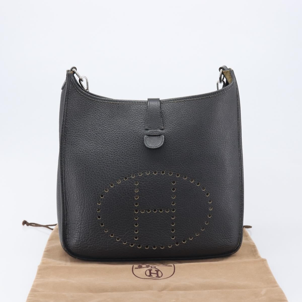 Hermes Evelyne Bag Gen I Clemence Black Leather Handbag (Pre-Owned)