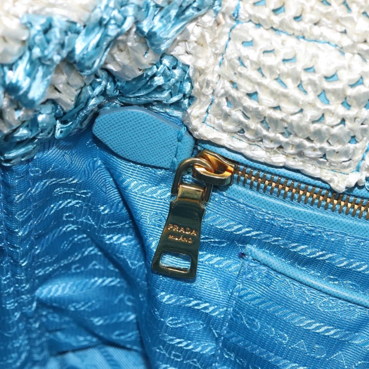Prada Open Raffia Blue Wood Tote Bag Bag (Pre-Owned)
