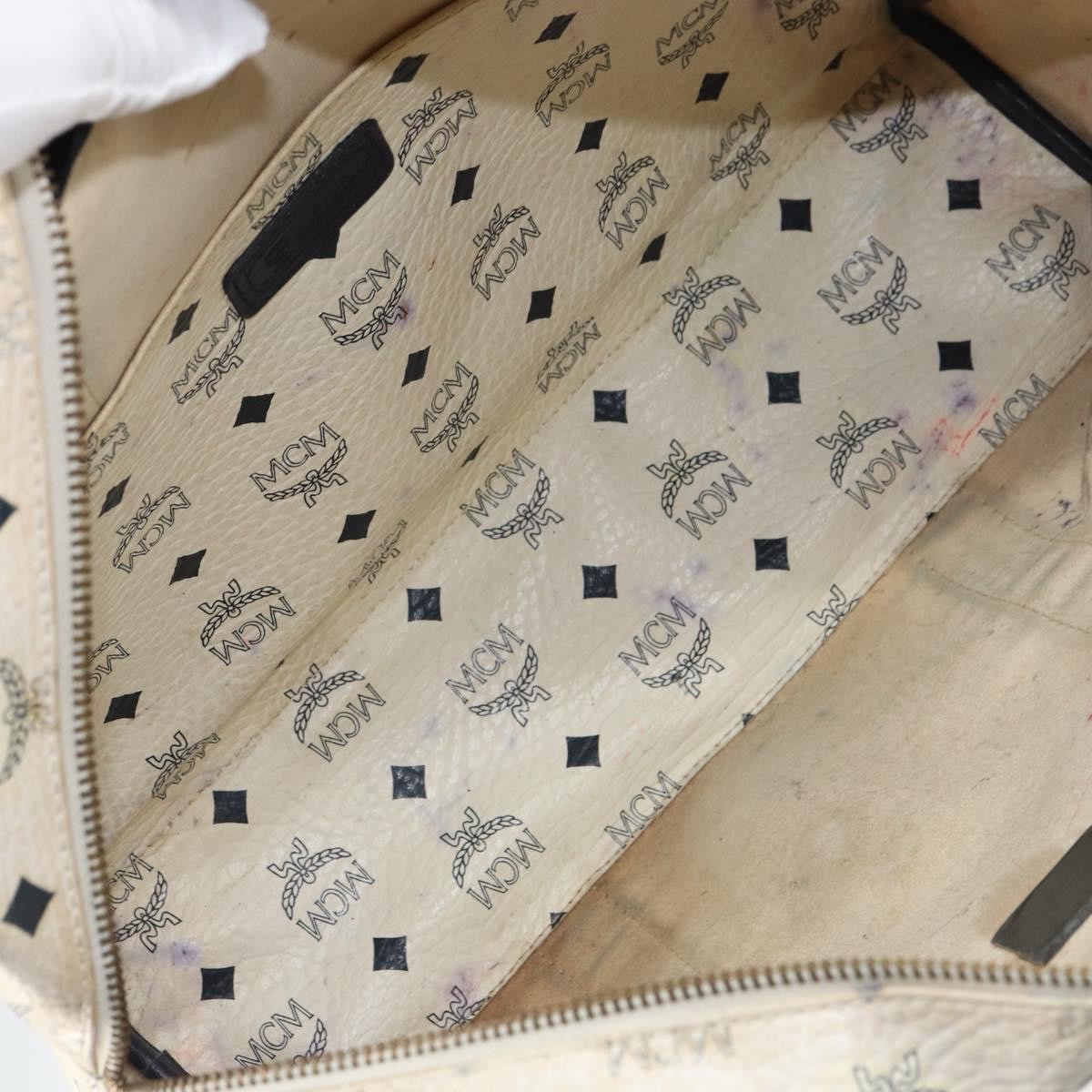 MCM Vintage Visetos Leather White Leather Tote Bag Bag (Pre-Owned)