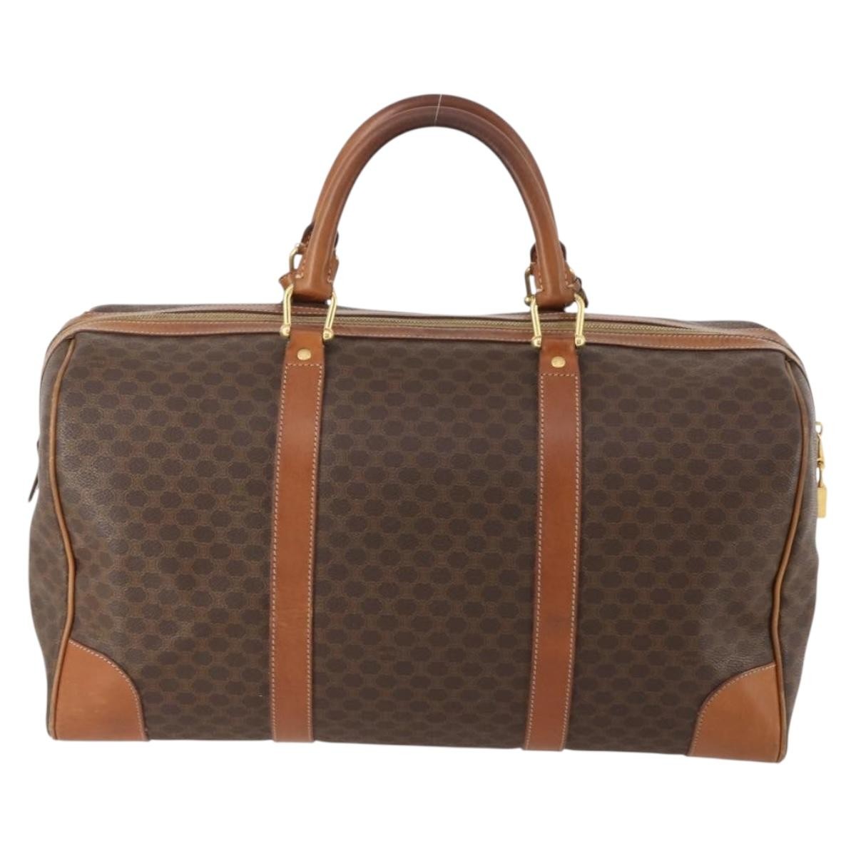 Celine Vintage Macadam Boston Canvas And Leather Brown Canvas Travel Bag Bag (Pre-Owned)