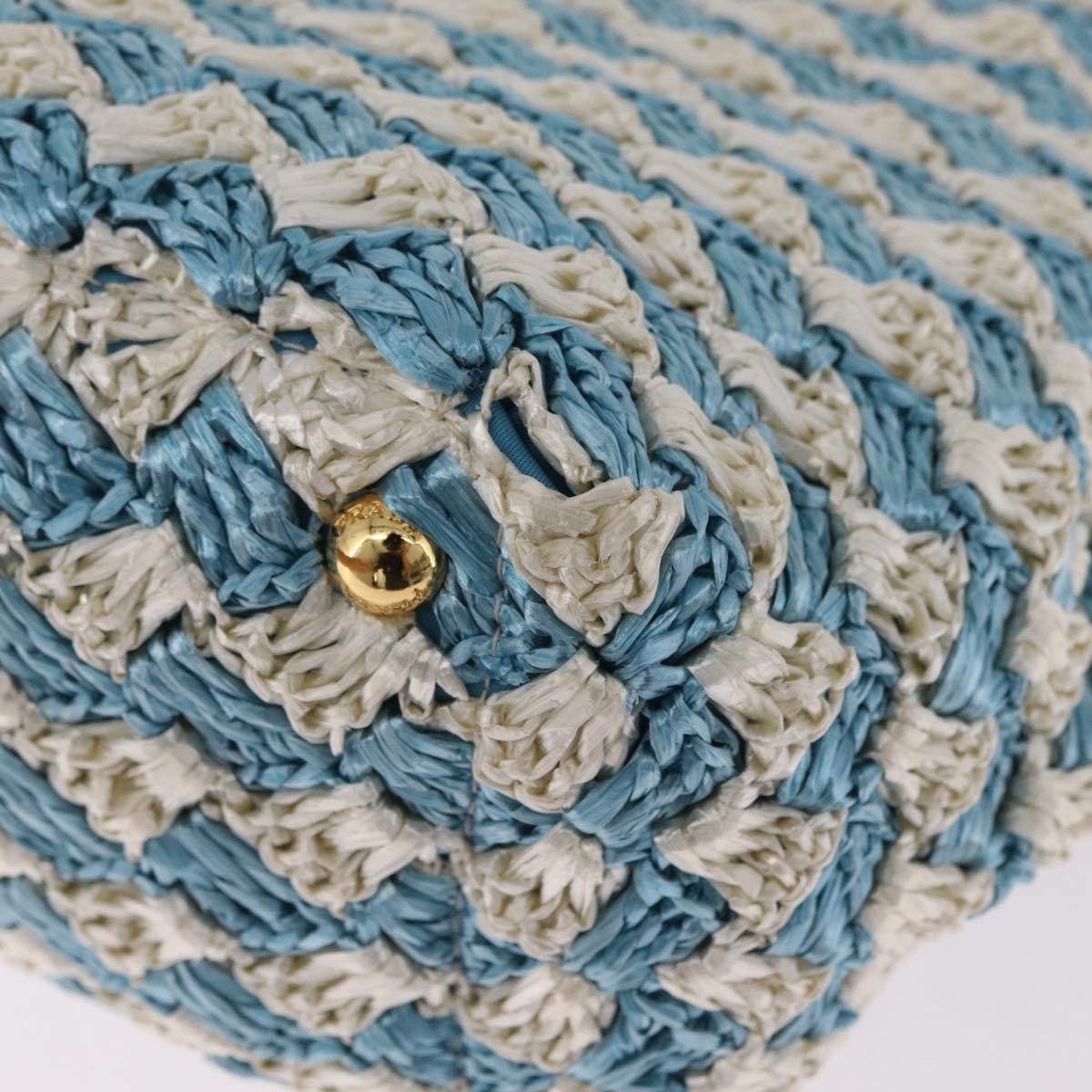 Prada Open Raffia Blue Wood Tote Bag Bag (Pre-Owned)