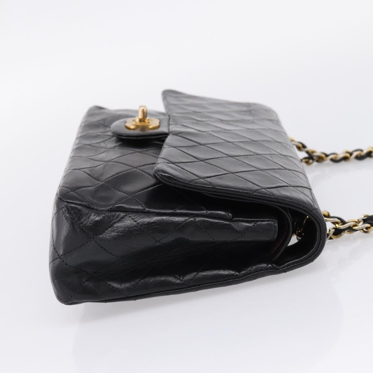 Chanel Timeless - Classic Double Flap Quilted Lambskin Black Leather Handbag (Pre-Owned)