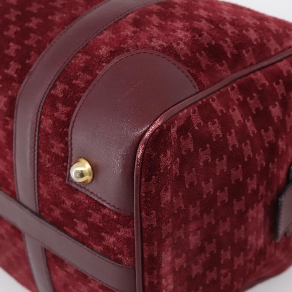 Celine Vintage Macadam Boston Velvet And Leather Burgundy Velvet Handbag (Pre-Owned)