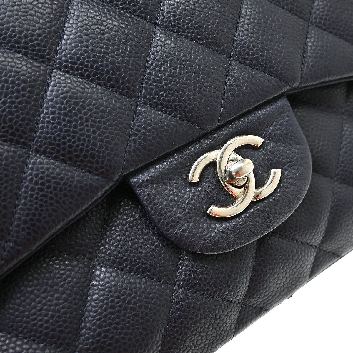 Chanel Vintage Classic Double Flap Quilted Caviar Navy Leather Shoulder Bag Bag (Pre-Owned)