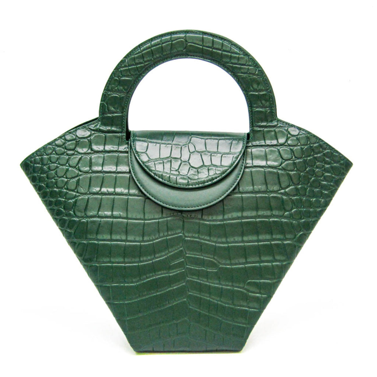 Bottega Veneta Doll Crocodile Embossed Leather Green Leather Tote Bag Bag (Pre-Owned)