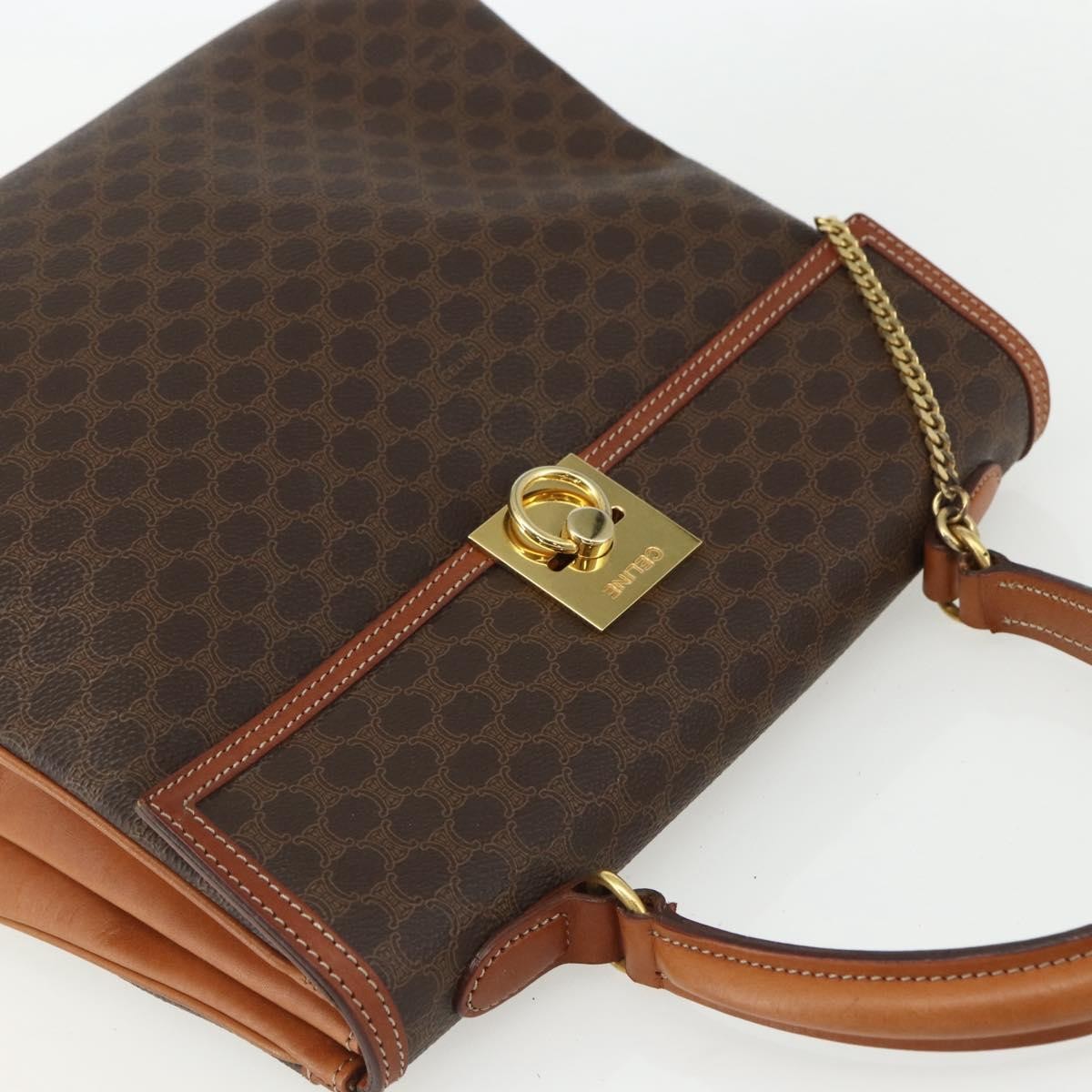 Celine Vintage Macadam Canvas And Leather Brown Canvas Handbag (Pre-Owned)