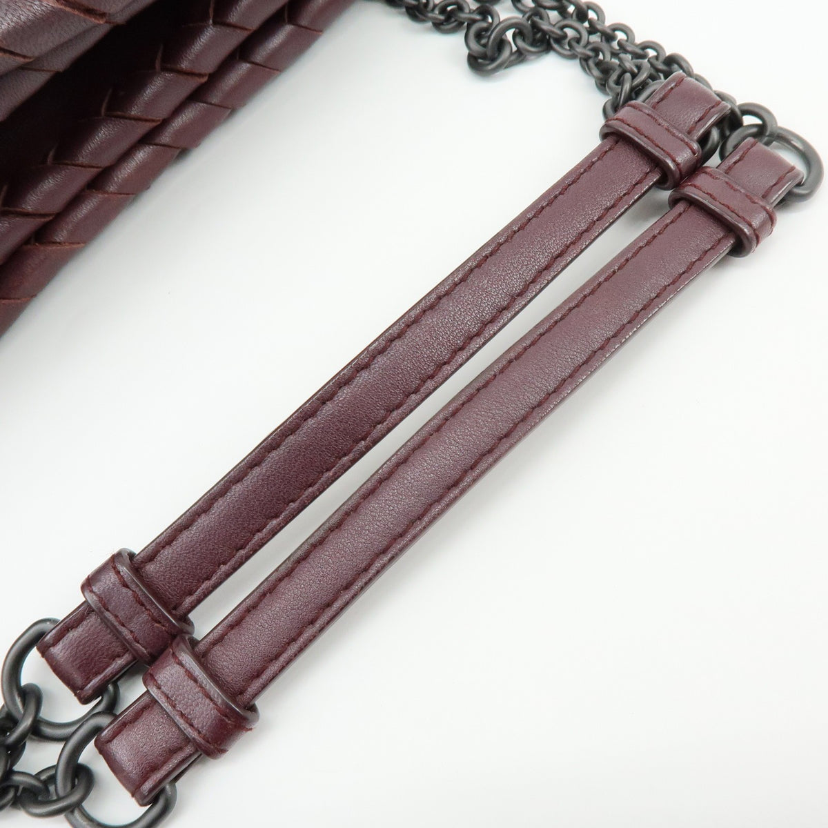 Bottega Veneta Double Chain Intrecciato Nappa Burgundy Leather Tote Bag Bag (Pre-Owned)