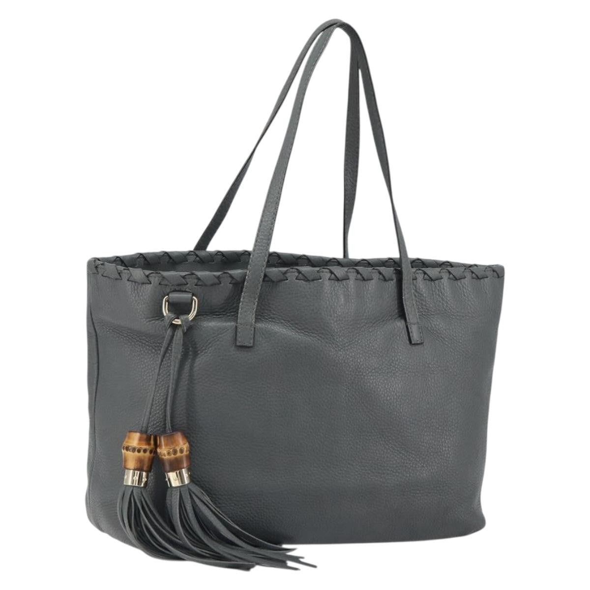 Gucci Bamboo Tassel Tote Leather Gray Leather Tote Bag Bag (Pre-Owned)