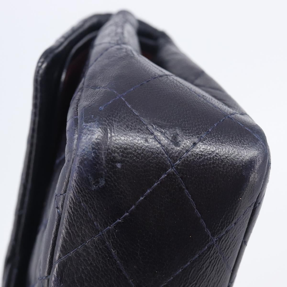 Chanel Timeless - Classic Double Flap Quilted Lambskin Navy Leather Handbag (Pre-Owned)
