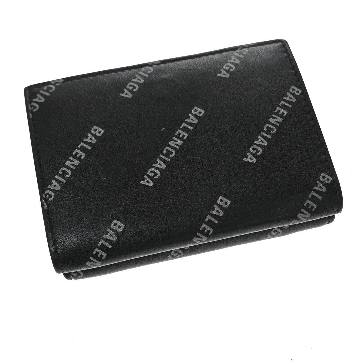 Balenciaga Logo Trifold Wallet Leather Black Leather Clutche & Pouche Bag (Pre-Owned)