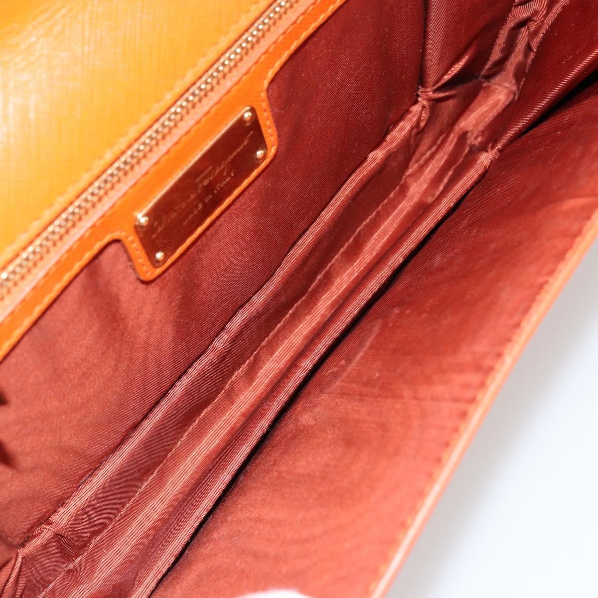 Salvatore Ferragamo Vara Bow Chain Clutch Leather Orange Leather Shoulder Bag Bag (Pre-Owned)