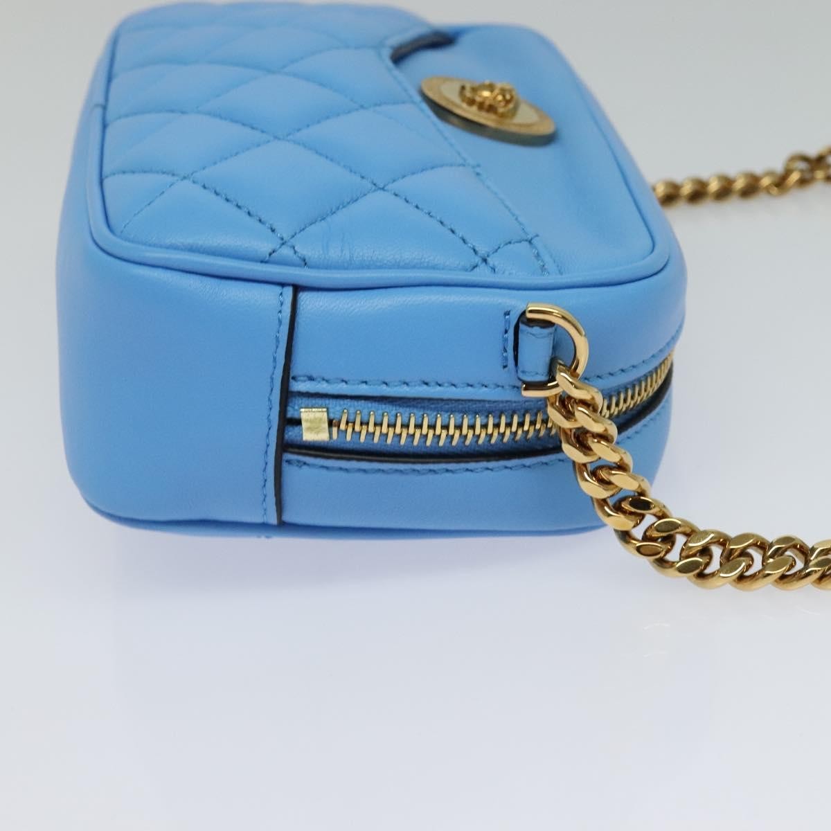 Versace Medusa Icon Front Slip Pocket Camera Quilted Leather Blue Leather Shoulder Bag Bag (Pre-Owned)