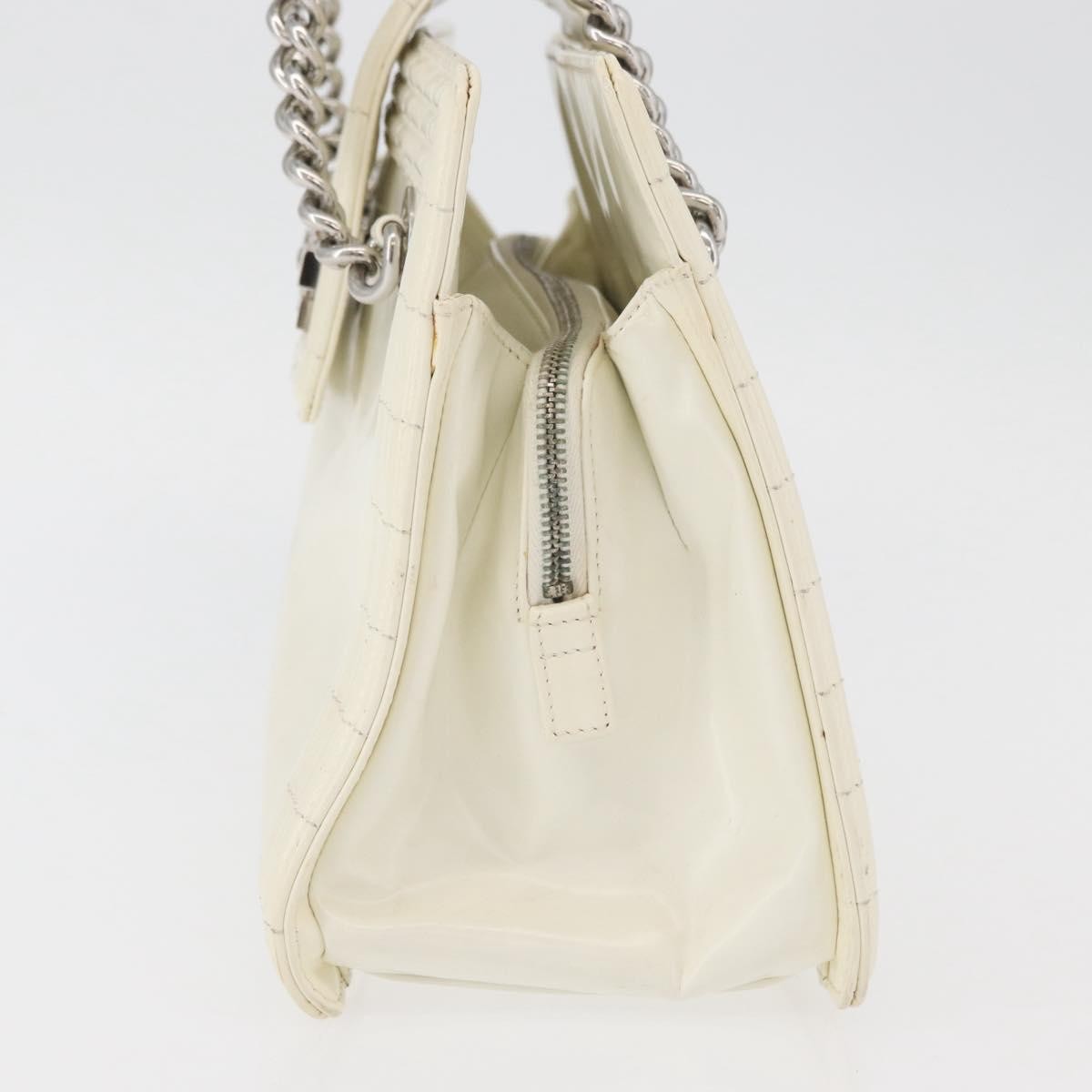 Chanel Boy Tote Glazed Calfskin White Patent_Leather Shoulder Bag Bag (Pre-Owned)