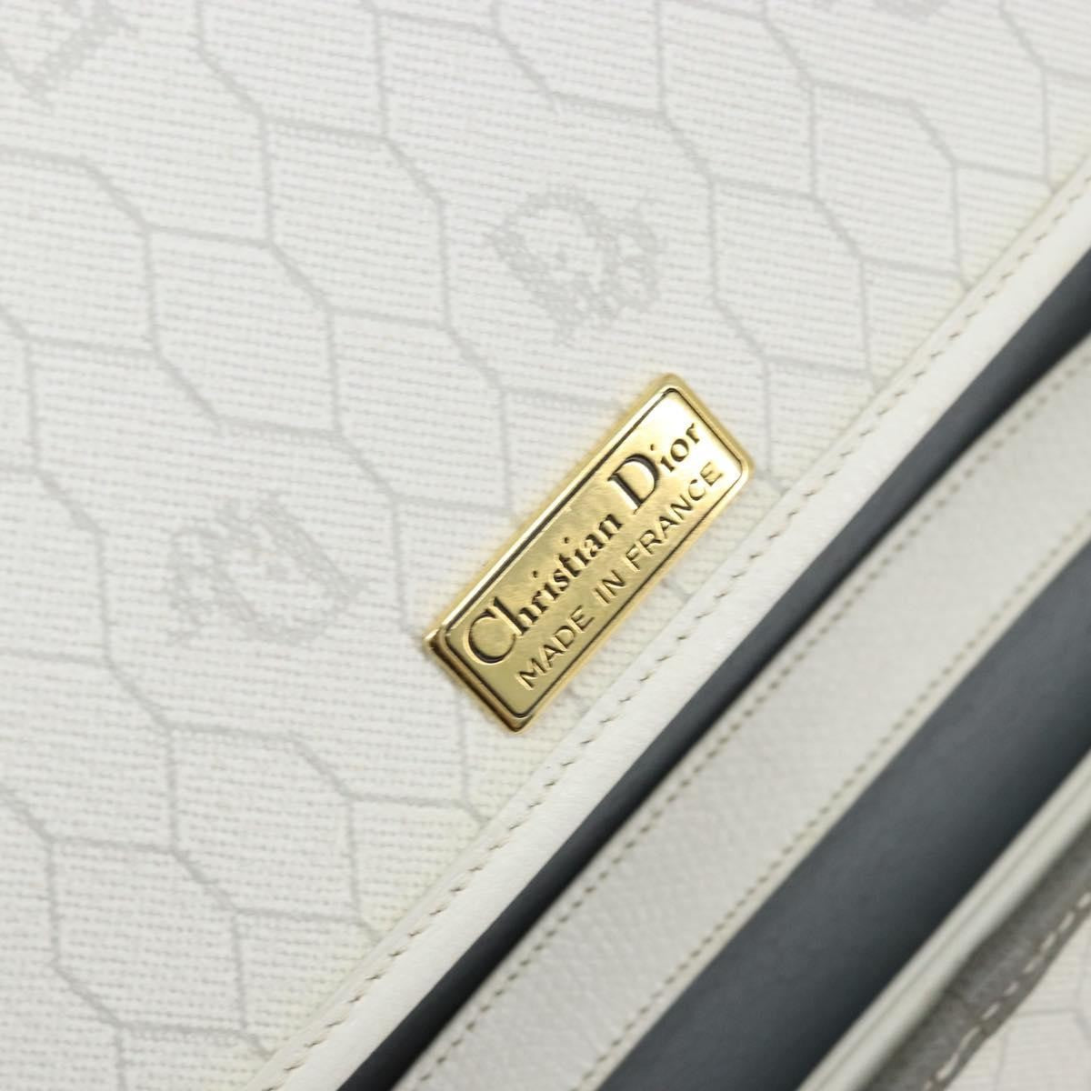Christian Dior Vintage Honeycomb Zip Coated Canvas White Canvas Clutche & Pouche Bag (Pre-Owned)
